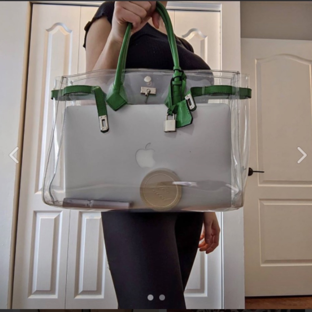 mon autre sac cabas crystal pvc and green leather